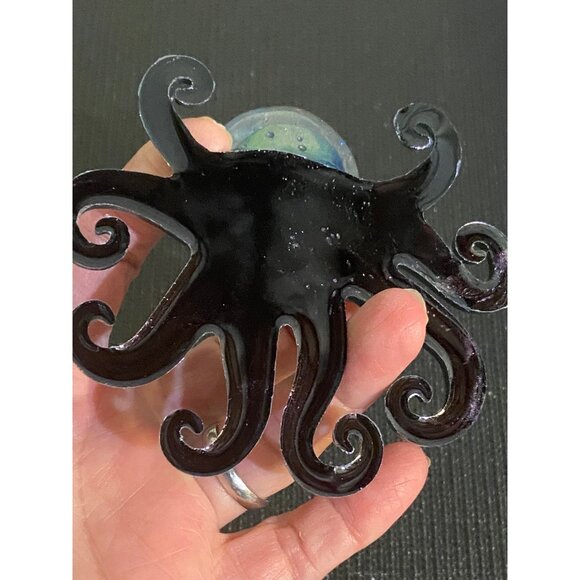 Handcrafted Resin Octopus Paperweight Figurine - Iridescent Tentacles With Blue - Picture 6 of 6